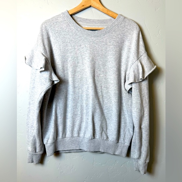 Aerie Ruffle Crewneck Long Sleeve Sweatshirt Crew Neck Gray Medium - Picture 1 of 6